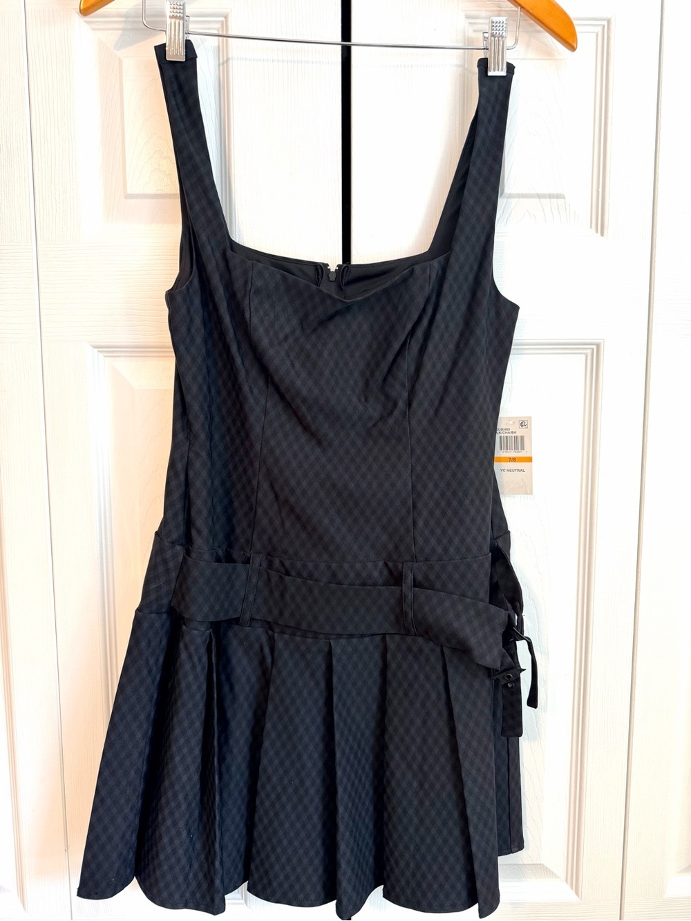 B Darlin Black Checkered Pleated Drop Waist Mini Dress - Size 7/8